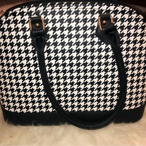 LARGE Trendy Houndstooth Black and White Satchel Handbag